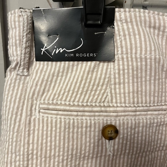 KIM ROGERS CUTE CREAM & TAN STRIPED COMFY COTTON LIGHTWEIGHT STRETCHY SHORTS - Picture 7 of 8